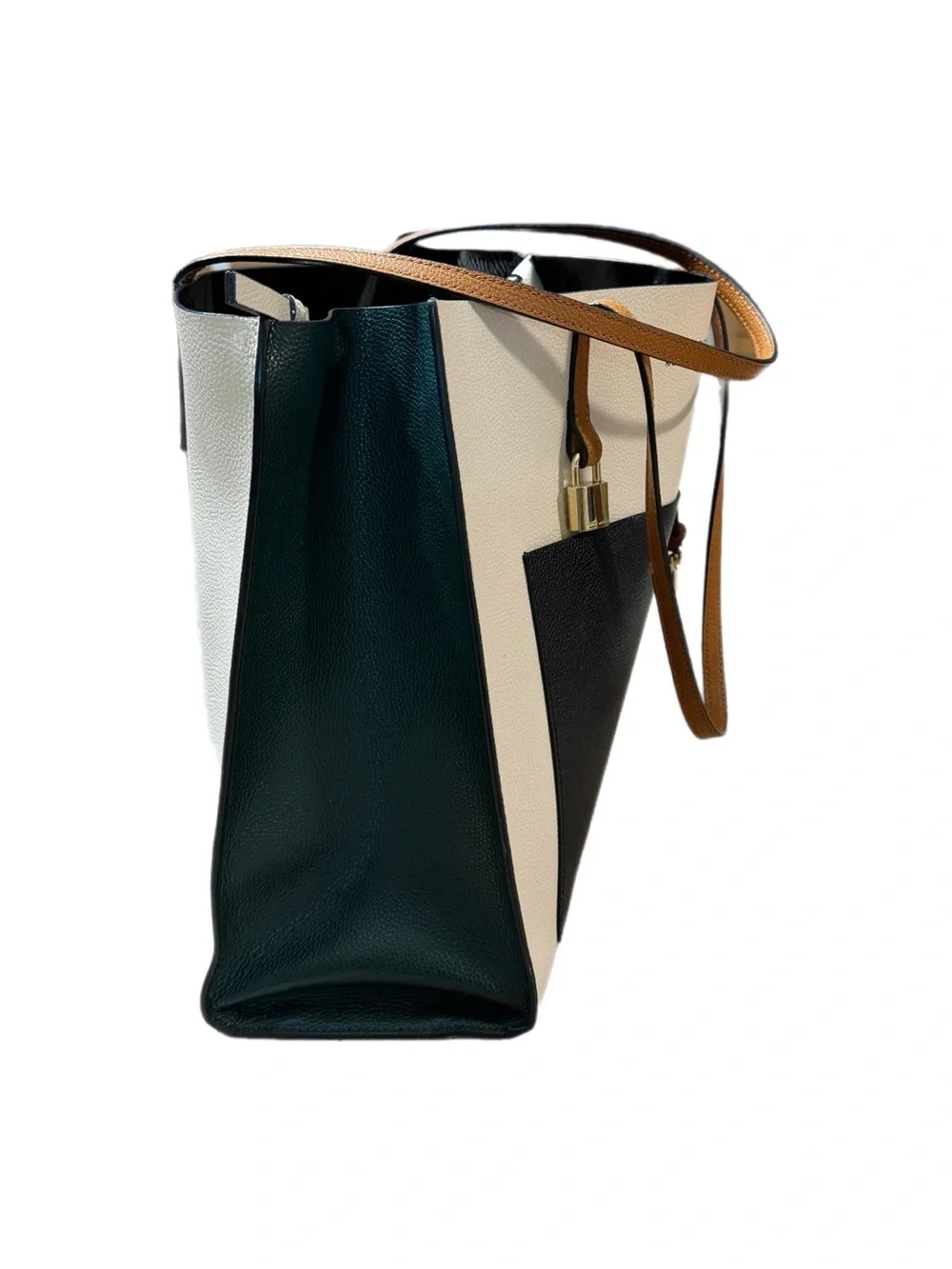 Marc Jacobs Grind Colorblock Leather Tote Bag Cream Black